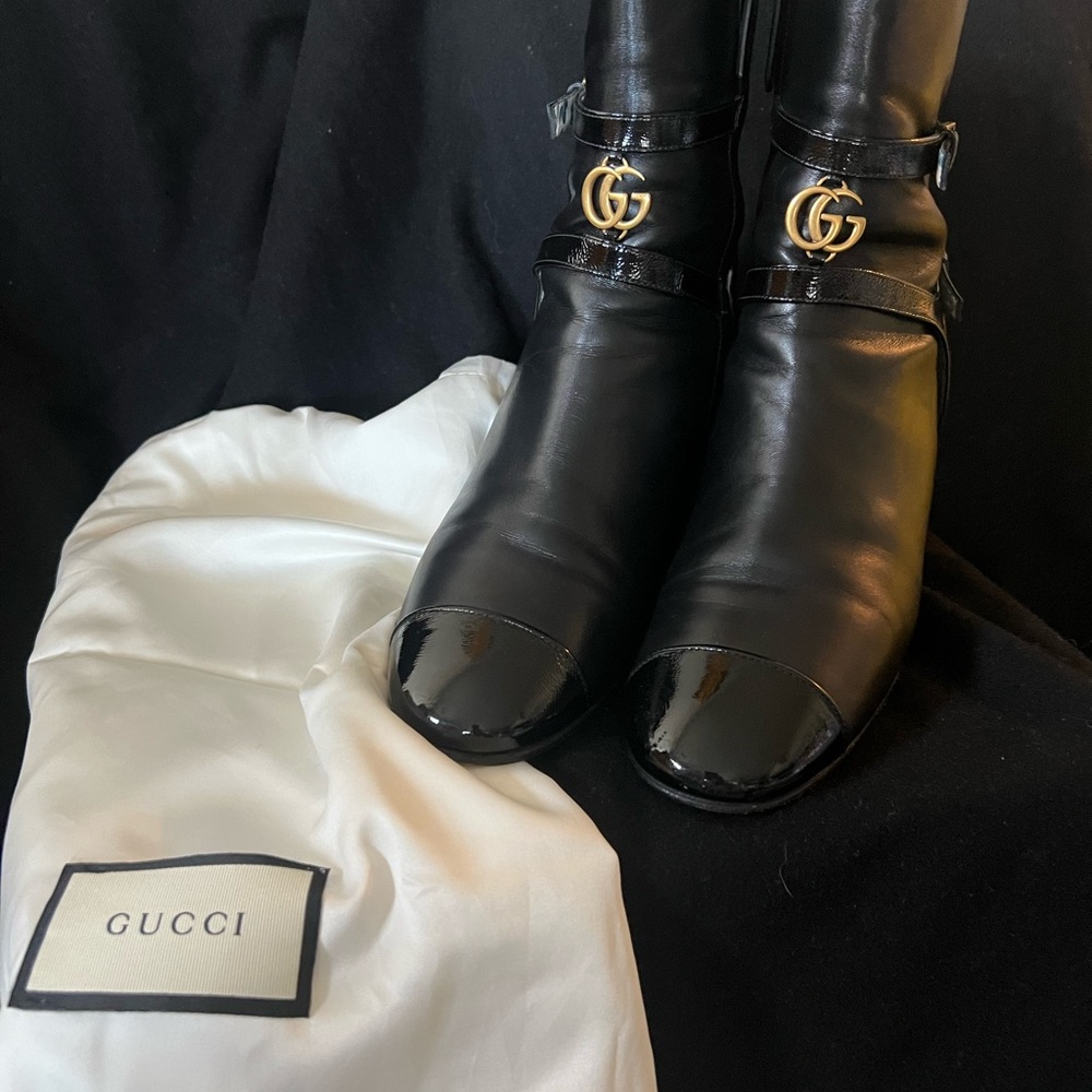 Gucci Black Ankle Boots with Gold Accents